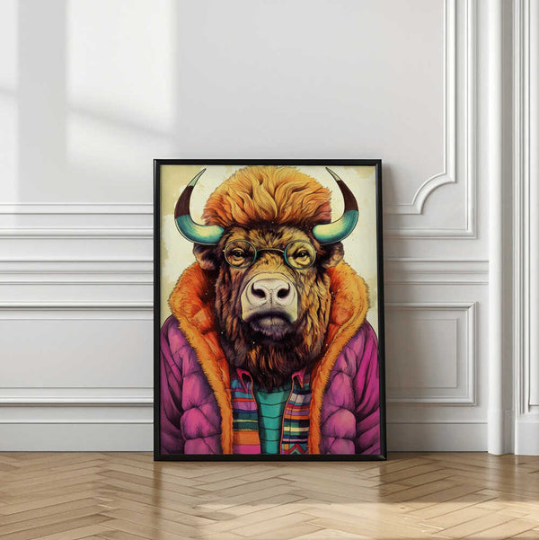 Tablou înramat „Buffalo Watercolor Animal Art (2)” de Justyna Jaszke