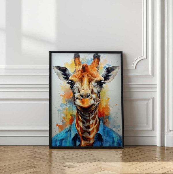 Tablou înramat „Giraffe Watercolor Animal Art (1)” de Justyna Jaszke