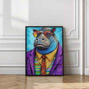 Tablou înramat „Hippopotamus Watercolor Animal Art” de Justyna Jaszke