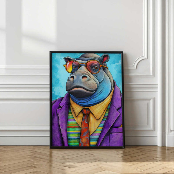 Tablou înramat „Hippopotamus Watercolor Animal Art” de Justyna Jaszke