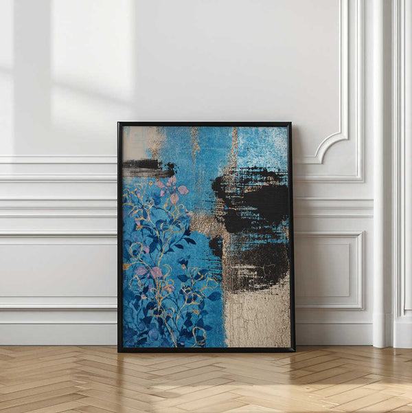 Tablou înramat „Denim Floral 1” de Sally Ann Moss