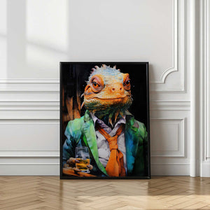 Tablou înramat „Chameleon Watercolor Animal Art” de Justyna Jaszke