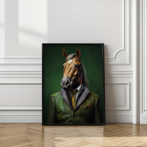 Tablou înramat „Elegant Green Horse Animal Art” de Justyna Jaszke