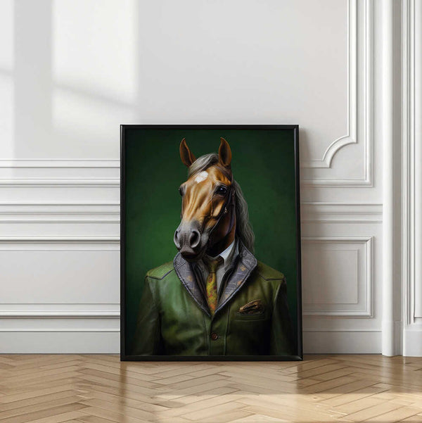 Tablou înramat „Elegant Green Horse Animal Art” de Justyna Jaszke