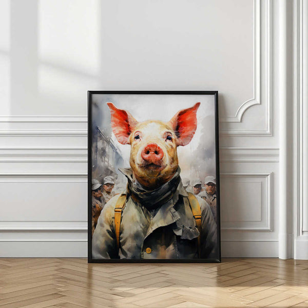 Tablou înramat „Pig 1984 Watercolor Animal Art” de Justyna Jaszke