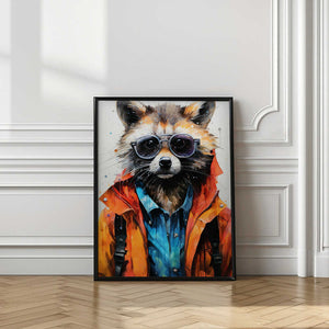 Tablou înramat „Raccoon Hipster Watercolor Animal Art” de Justyna Jaszke