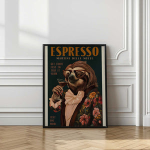 Tablou înramat „Art Deco Espresso Martini Drinking Sloth” de The Whiskey Ginger