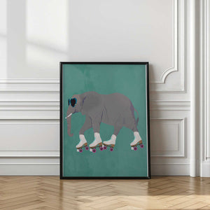 Tablou înramat „Elephant Rollerskating teal” de Sarah Manovski