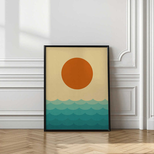 Tablou înramat „Stylized Sunset Over Waves” de Vitor Costa