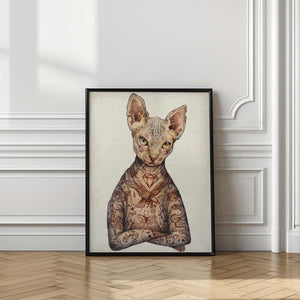 Tablou înramat „Stylish Tattoo Cat” de Mike Koubou