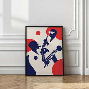 Tablou înramat „Silhouettes of Musicians Playing Saxophones” de Layla Oz