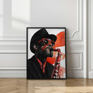 Tablou înramat „Saxophonist music art” de Justyna Jaszke