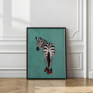 Tablou înramat „Zebra in heels teal” de Sarah Manovski