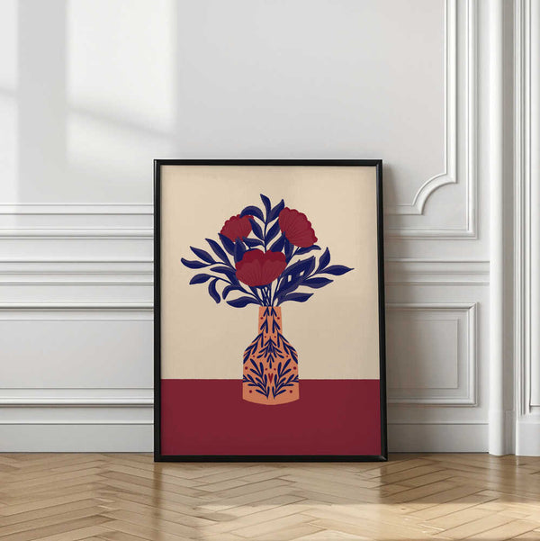 Tablou înramat „Burgundy Poppies In a Vase” de Angela Minca