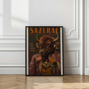 Tablou înramat „Buffalo Drinking Sazerac Cocktail. Alcohol &amp; Liquor Bar Art” de The Whiskey Ginger