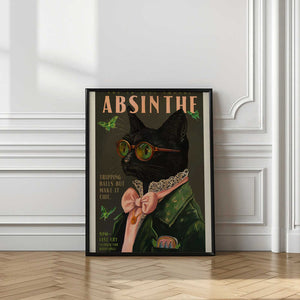 Tablou înramat „Chic Absinthe Cat Alcohol &amp; Cocktail Bar Art” de The Whiskey Ginger