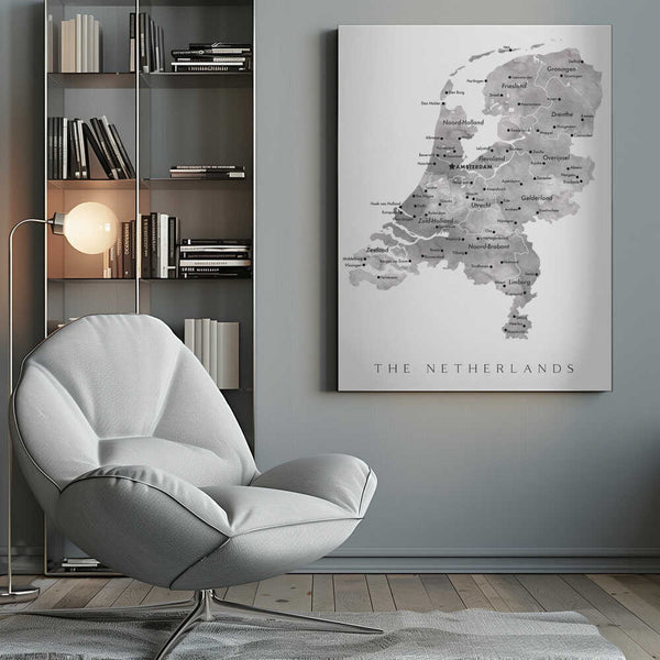 Tablou canvas „Gray map of the Netherlands” de Rosana Laiz Blursbyai
