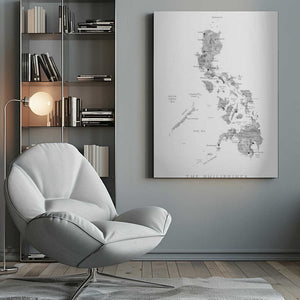 Tablou canvas „Gray watercolor map of Philippines” de Rosana Laiz Blursbyai