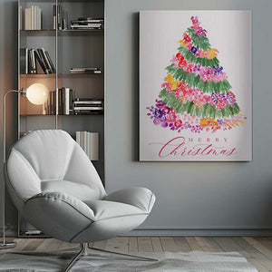 Tablou canvas „Floral watercolor merry Christmas tree” de Rosana Laiz Blursbyai