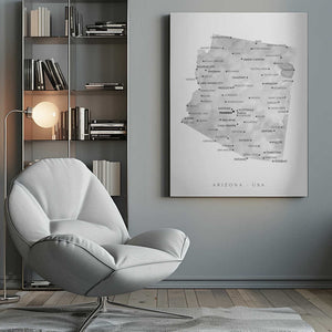 Tablou canvas „Grayscale watercolor map of Arizona, USA” de Rosana Laiz Blursbyai