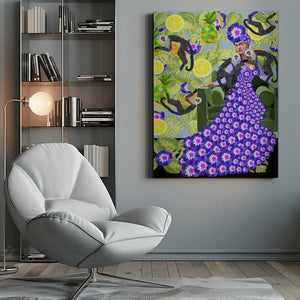 Tablou canvas „Frida in the Garden” de Lynnda Rakos