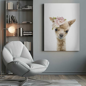 Tablou canvas „Floral Baby Llama” de Lola Peacock