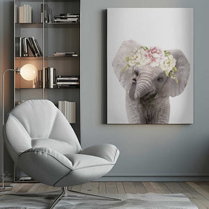 Tablou canvas „Floral Baby Elephant” de Lola Peacock