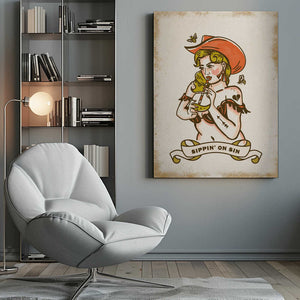 Tablou canvas „Sippin On Sin Cute &amp; Sassy Cowgirl Art” de The Whiskey Ginger
