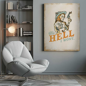Tablou canvas „Hell I Wont Sassy Tattoo Pinup Girl” de The Whiskey Ginger