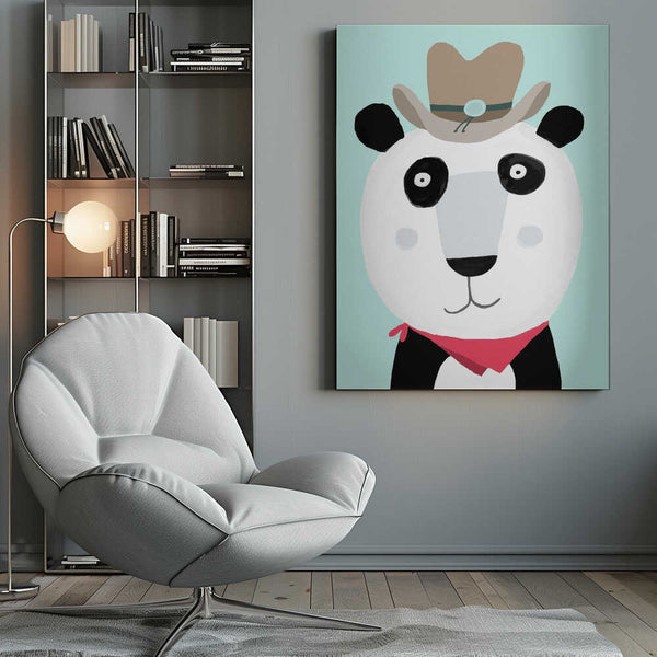 Tablou canvas „Funny Panda with Cowboy Hat by Artist Carla Daly” de Carla Daly