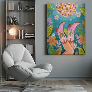 Tablou canvas „Cowboy boots and disco ball” de Caroline Bonne Müller