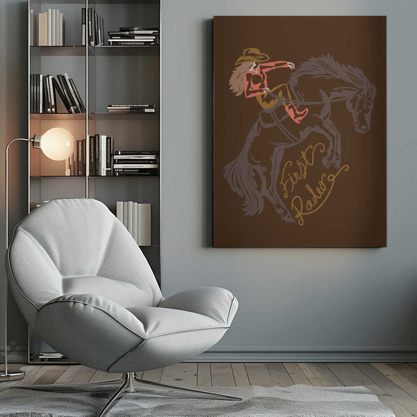 Tablou canvas „Cowgirl Riding A Rearing Horse” de Nikita Jariwala