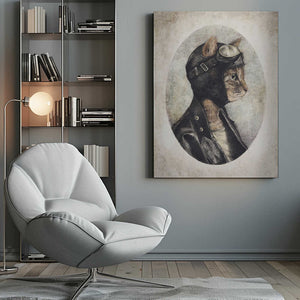 Tablou canvas „Stylish Cat Wearing A Leather Jacket” de Mike Koubou