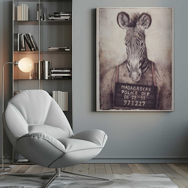 Tablou canvas „Zebra Mugshot Mystery” de Mike Koubou