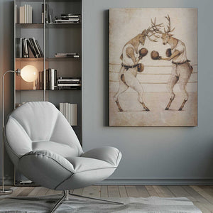 Tablou canvas „Deer Fight Vintage Style” de Mike Koubou