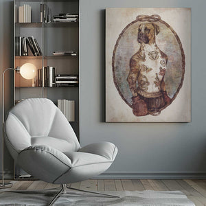 Tablou canvas „Tattooed Boxer Pup” de Mike Koubou