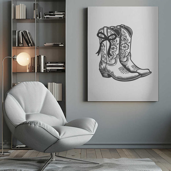 Tablou canvas „Black Cowgirl Boots with Bow” de Jolly and Dash