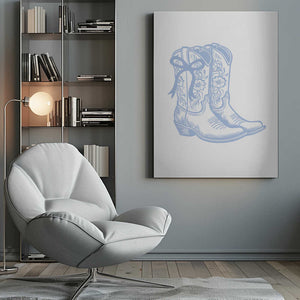 Tablou canvas „Light Blue Cowgirl Boots with Bow” de Jolly and Dash