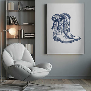 Tablou canvas „Navy Blue Cowgirl Boots with Bow” de Jolly and Dash