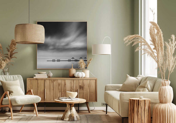 Tablou canvas „Four Benches and three umbrellas” de George Digalakis