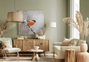 Tablou canvas „Bullfinch in a snowstorm.” de Annie Keizer