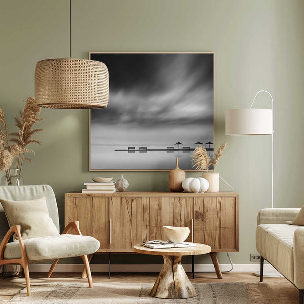 Tablou canvas „Four Benches and three umbrellas” de George Digalakis