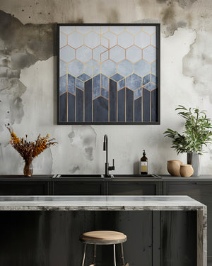 Tablou înramat „Soft Blue Hexagons” de Elisabeth Fredriksson