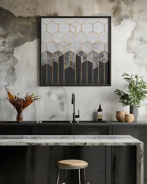 Tablou înramat „Charcoal Hexagons” de Elisabeth Fredriksson
