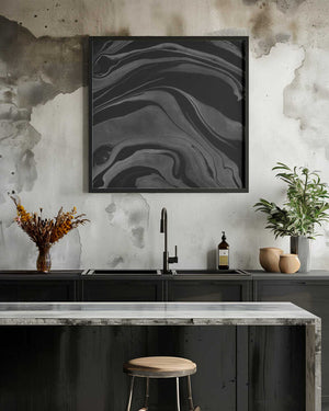 Tablou înramat „Ink Marbling Black and White 08” de amini54