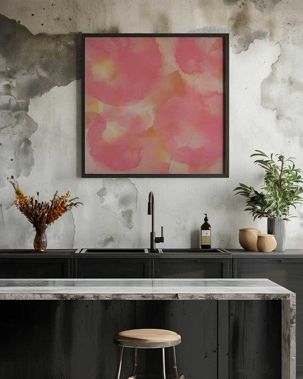 Tablou înramat „Joyful Bubbles – Watercolor Abstract in Pink and Terra” de Dina Dankers
