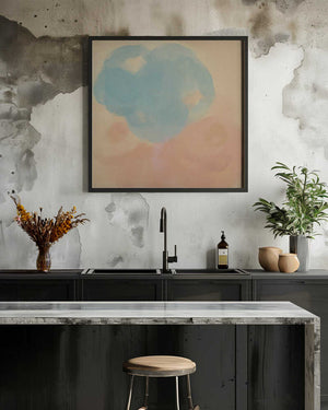 Tablou înramat „Peach &amp; Blue Harmony – Abstract Watercolor Shapes” de Dina Dankers