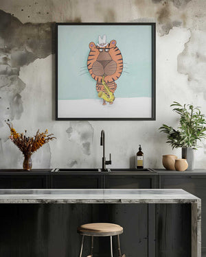 Tablou înramat „Tiger Saxophone Player with Cowboy Hat by Artist Carla Daly” de Carla Daly