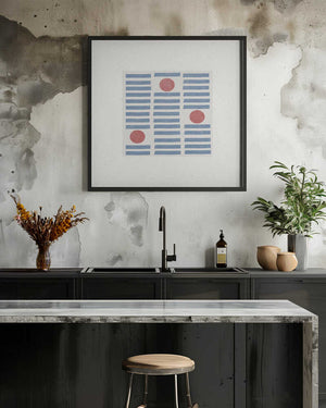 Tablou înramat „Red Circles, Blue Lines” de THE MIUUS STUDIO
