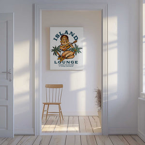 Tablou canvas „Island Lounge Tropical Pin Up Girl Playing Guitar” de The Whiskey Ginger